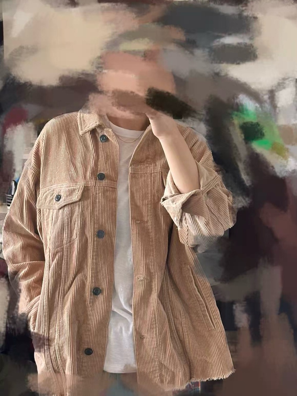 Zara Camel Corduroy Trucker Jacket Oversized Button Front Size M